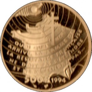 Реверс монеты Франция, 500 франков, 1994, История Второй Мировой войны - Обращение Шарля де Голля