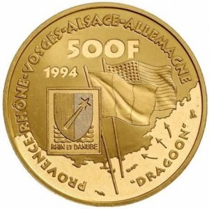 Реверс монеты Франция, 500 франков, 1994, Генерал де Латр де Тассиньи