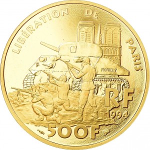 Реверс монеты Франция, 500 франков, 1994, 50 лет освобождению Парижа