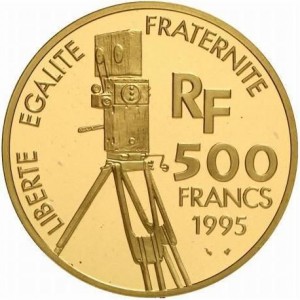 Аверс монеты Франция, 500 франков, 1995, 100 лет кинематографии - Арлетти /⌀50мм/