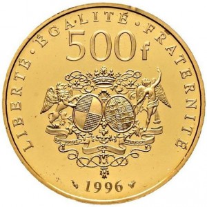 Реверс монеты Франция, 500 франков, 1996, 300 лет со дня смерти Мари де Севинье