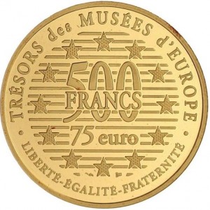 Реверс монеты Франция, 500 франков, 1996, Сокровища европейских музеев - Мыслитель /Огюст Роден/