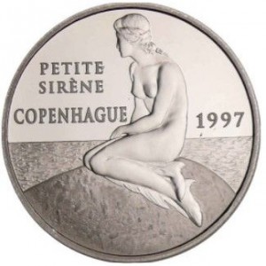 Реверс монеты Франция, 500 франков, 1997, Памятники архитектуры - Русалочка, Копенгаген