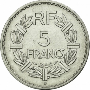 Реверс монеты Франция, 5 франков, 1945-1952