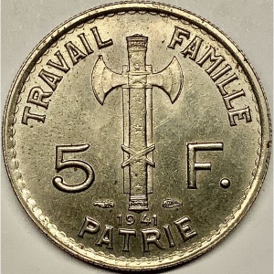 Реверс монеты Франция, 5 франков, 1941