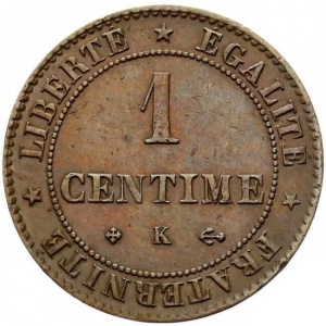 Реверс монеты Франция, 1 сантим, 1872-1897