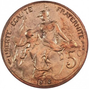 Реверс монеты Франция, 5 сантимов, 1898-1921