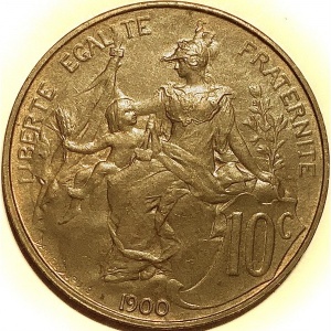 Реверс монеты Франция, 10 сантимов, 1898-1921