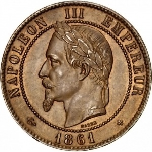 Аверс монеты Франция, 10 сантимов, 1861-1865