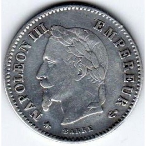 Аверс монеты Франция, 20 сантимов, 1867-1868