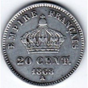 Реверс монеты Франция, 20 сантимов, 1867-1868