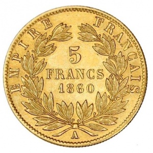 Реверс монеты Франция, 5 франков, 1856-1860