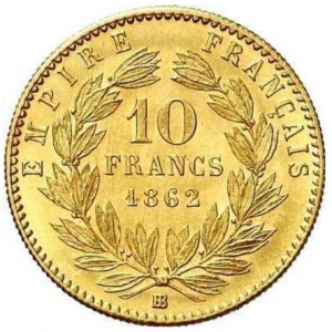 Реверс монеты Франция, 10 франков, 1861-1869