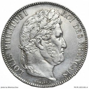 Аверс монеты Франция, 5 франков, 1832-1848