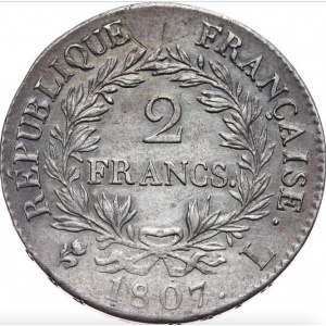 Реверс монеты Франция, 2 франка, 1807