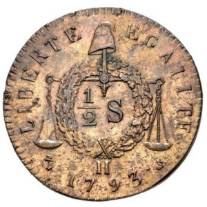 Реверс монеты Франция, ½ соль, 1793