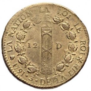 Реверс монеты Франция, 12 денье, 1791-1793, Надпись "ROI DES FRANÇOIS"