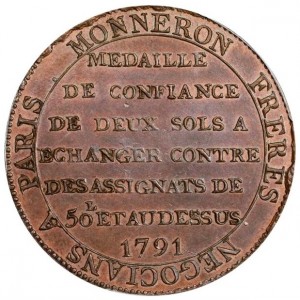 Реверс монеты Франция, 2 соля, 1791, Monneron Freres