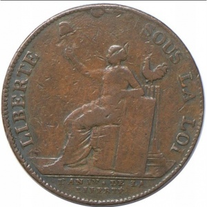 Аверс монеты Франция, 2 соля, 1792, Моннерон /Бронза, "PATENTE" без скобок/