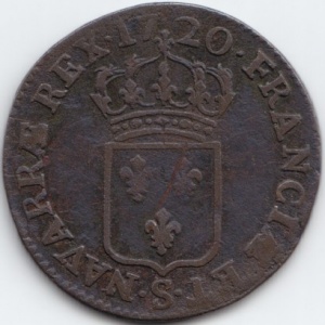 Реверс монеты Франция, ½ соль, 1719-1724