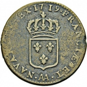 Реверс монеты Франция, 1 соль, 1719-1726