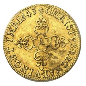 Реверс монеты Франция, 1 дьёр, 1643-1654, 1 Экю дьёр, вес: 3.35 г