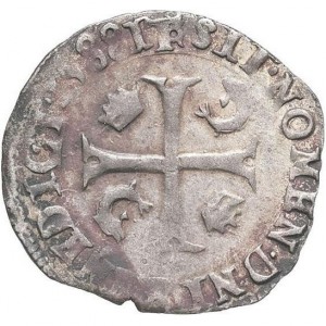 Реверс монеты Франция, 1 дузен, 1575-1590, Короны и дельфины в углах креста