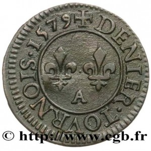 Реверс монеты Франция, 1 турский денье, 1577-1595