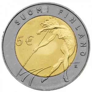 Реверс монеты Финляндия, 5 евро, 2005, X чемпионат мира по лёгкой атлетике