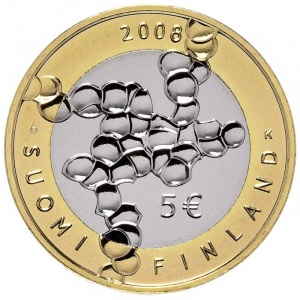 Реверс монеты Финляндия, 5 евро, 2008, 100 лет науке и исследованиям