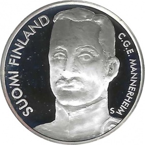 Аверс монеты Финляндия, 10 евро, 2003, 300 лет Санкт-Петербургу, Карл Густав Эмиль Маннергейм