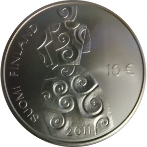Реверс монеты Финляндия, 10 евро, 2011, 125 лет со дня рождения Хелла Вуолийоки