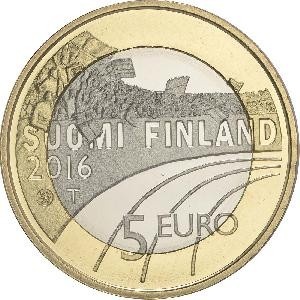 Аверс монеты Финляндия, 5 евро, 2016, Спорт - Прыжки на лыжах с трамплина