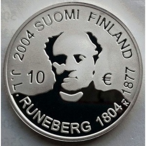 Аверс монеты Финляндия, 10 евро, 2004, 200 лет со дня рождения Йохана Людвига Рунеберга