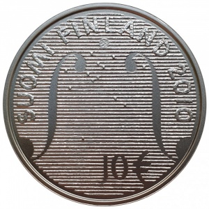 Аверс монеты Финляндия, 10 евро, 2010, 100 лет со дня рождения Конста Юлха