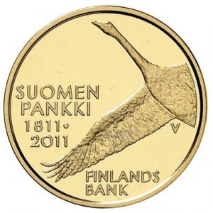 Реверс монеты Финляндия, 100 евро, 2011, 200 лет банку Финляндии