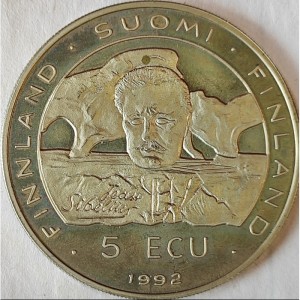 Аверс монеты Финляндия, 5 ЭКЮ, 1992, 20 лет конференции CSCE / KFZE
