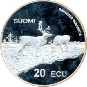 Реверс монеты Финляндия, 20 ЭКЮ, 1998, Северный олень