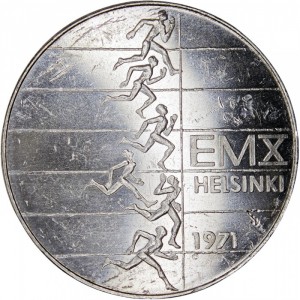 Реверс монеты Финляндия, 10 марок, 1971, X Чемпионат Европы по легкой атлетике