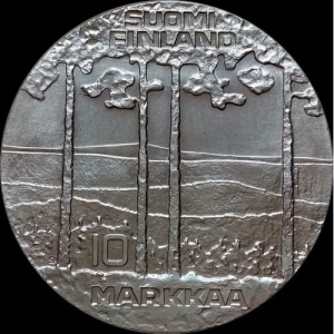 Реверс монеты Финляндия, 10 марок, 1975, 75 лет со дня рождения президента Урхо Кекконен