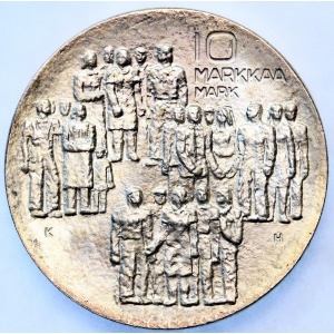Реверс монеты Финляндия, 10 марок, 1977, 60 лет независимости