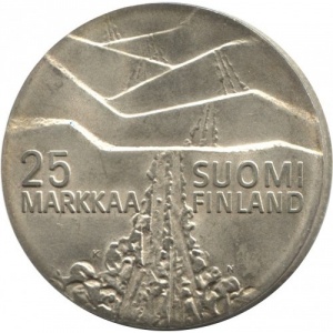Аверс монеты Финляндия, 25 марок, 1978, Чемпионат мира по лыжным видам спорта
