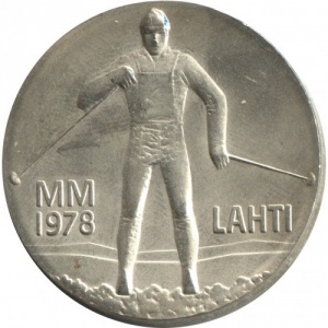 Реверс монеты Финляндия, 25 марок, 1978, Чемпионат мира по лыжным видам спорта