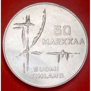 Аверс монеты Финляндия, 50 марок, 1982, Чемпионат мира по хоккею