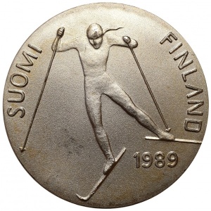 Аверс монеты Финляндия, 100 марок, 1989, Чемпионат мира по лыжным гонкам