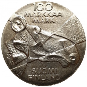 Аверс монеты Финляндия, 100 марок, 1989, Изобразительное искусство Финляндии