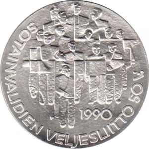 Аверс монеты Финляндия, 100 марок, 1990, 50 лет Ассоциации ветеранов-инвалидов войны