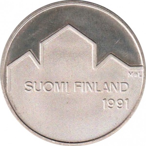 Аверс монеты Финляндия, 100 марок, 1991, Чемпионат мира по хоккею