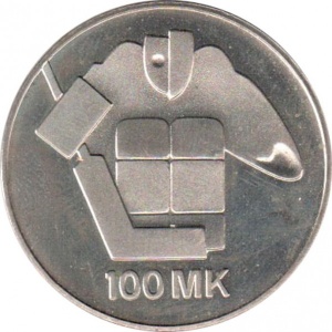Реверс монеты Финляндия, 100 марок, 1991, Чемпионат мира по хоккею