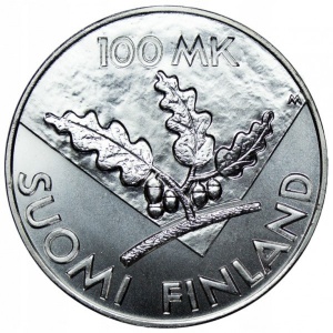 Реверс монеты Финляндия, 100 марок, 1995, 50 лет ООН